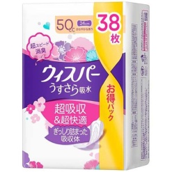 P&G 위스퍼 슬림 시트 여성용 흡수 케어 중량용 50cc 냅킨사이즈 24cm 38매입